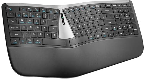 Nulea RT07B Wireless Ergonomic Split Keyboard, Wrist Rest, Natural Typing, Bluetooth and USB Connectivity, USB-C Rechargeable,Compatible with Windows Mac (Silver Black)