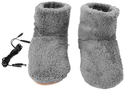 Milisten USB Rechargeable Foot Warmer Shoes for Men, Plush Heated Slippers Electric Heating, Gray Warm Foot Heater Suitable for Indoor Winter Use