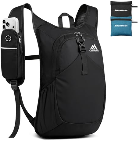 flintronic Lätt vandringsryggsäck, 18/30 L vikbar vattentät ryggsäck, ryggsäck för män kvinnor barn, promenadryggsäck för utomhussport, vandring, resor, camping, 18 l svart