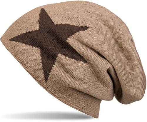 styleBREAKER warme Klassische Strick Beanie Mütze mit Stern und sehr weichem Innenfutter, Unisex 04024026, Farbe:Braun