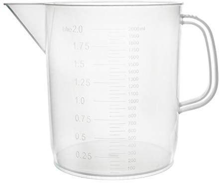 Eisco Short Form Measuring Jug w/Tapered Spout - 2000ml | Raised Graduations Every 50ml | Easy to Read | Superior Chemical Durability | 165mm Tall x 218mm Wide | 127mm Bottom Dia