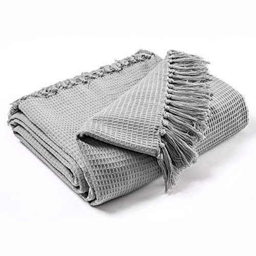 EHC Waffle Cotton Woven Giant Sofa Throw 4 Seater Sofa/King Size Bed 254 x 280 cm, Smoke