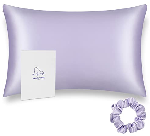ALASKA BEAR - Natural Silk Pillowcase, Hypoallergenic, 19 momme, 600 thread count 100 percent Mulberry Silk, Standard Size 50x75 cm with hidden zipper(Lavender)