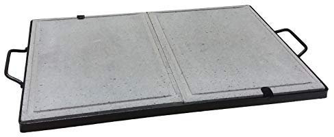 Fonderia Bongiovanni | Lavasteinplatte | Kochstein | 60 x 40 cm | Doppelbackofen | Grillstein | Lavastein für Fleisch | Grillpfanne aus Lavastein | Rechteckig