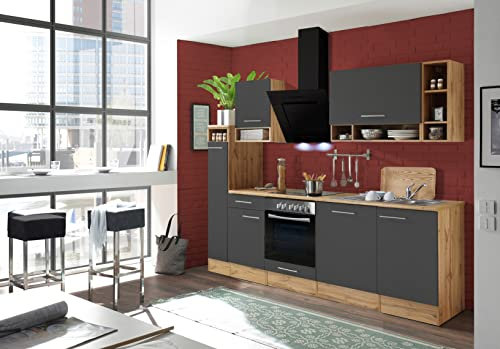 Respekta Hilde Küchenzeile, Holzwerkstoff, Grau, 250 cm