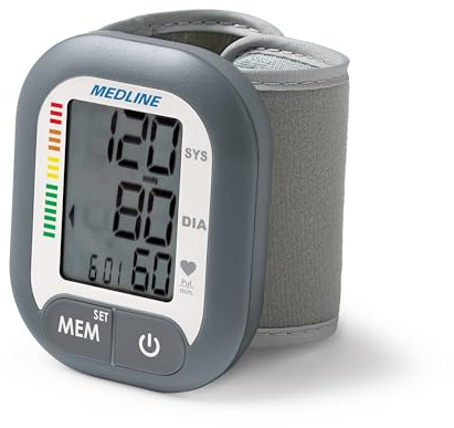 Medline Digital Wrist Blood Pressure Monitor, Wearable, Digital LCD Display, Stores Up To 60 Readings, Batteries Included
