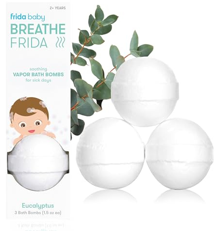 Frida Baby Natural Vapor Bath Bombs for Toddlers & Kids, Eucalyptus Essential Oil Bath Bombs for Aromatherapy, 3 Count