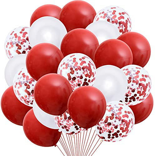 GREMAG Luftballons Rot weiß, 40 Stück 12 Zoll Rote Konfetti Luftballons, Helium Luftballons Hochzeit Geburtstags Deko mit Bändern, Party Dekoration für Babyparty Graduierung Halloween Jubiläum