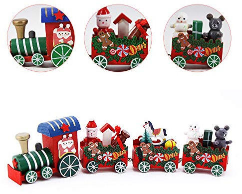 Lifreer 1 PC Mini Wooden Christmas Train Set 3 Carriages Deluxe Train Set for Christmas Decorations and Gifts, Party, Xmas Ornaments