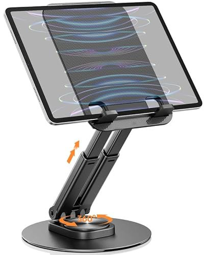 Rotating & Portable Tablet Stand - Klearlook Adjustable Height/Angle Foldable iPad Stand for 4-13 Tablet, Aluminum Phone Tablet Holder Compatible iPad Pro/Mini/Air,iPhone Pro Max,Galaxy Tab,Switch