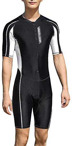 Män vuxen professionell endelad träningsbaddräkt kortärmad rund hals kontrast surfdräkt badkläder legsuit plusstorlek bodysuit kort våtdräkt svart 5XL