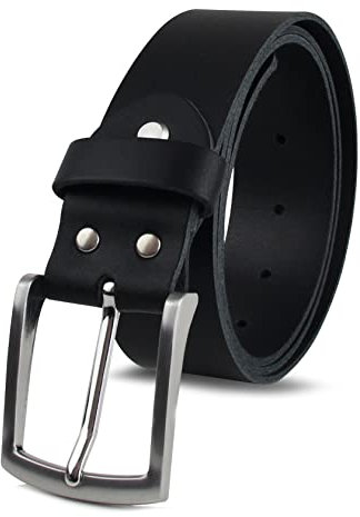 FOMAX Herren Ledergürtel aus Büffelleder, Gürtel Handgemacht, MADE IN GERMANY, für Männer Jeans Anzug, 38mm breit, Länge kürzbar, Echtleder schwarz (Bundweite 120cm)