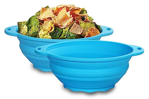 Jovilife Silicone Collapsible Bowl Silicone Salad Bowl Collapsible Bowl for Camping Hiking Food-Grade Silicone Storage Container 2 PACK (Blue)