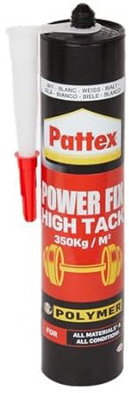 Pattex Power Fix High Tack, 350 kg/m2, Colle de Fixation Forte Tous Supports, Construction Puissante et Flexible, Intérieur et Extérieur, Blanche, Cartouche de 460g