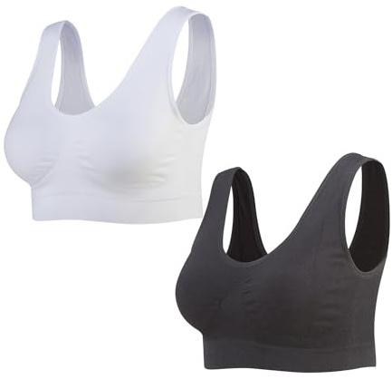 Lemef 2-Pack Seamless Sports Bra Wirefree Yoga Bra with Removable Pads for Women (X-Large, Black&White)