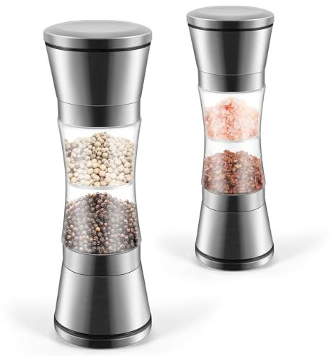 Lot de 2 moulins à épices manuels en acier inoxydable pour poivre, sel, épices, hachoir, bouteille d'épices, moulin manuel pour