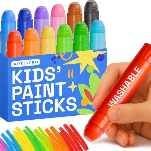 ARTISTRO 100% Washable Tempera Paint Sticks for Kids - 12 Non-toxic Paint Markers for Kids - Color Sticks with Twist Design