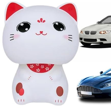 Shurzzesj Chat à tête branlante à énergie solaire - Figurines d'animaux uniques et adorables pour décoration de voiture, chambre à coucher