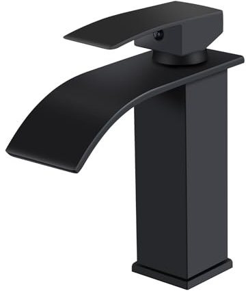 SGUVK Wasserhahn Bad Wasserfall Waschtischarmatur Matt Schwarz, Edelstahl Einhebelmischer, Heiß und Kalt einstellbar Waschbecken Armaturen, Modern Armatur Badezimmer mit Auslauf Höhe 107MM