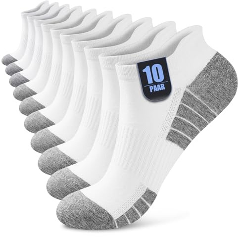 Effeet 10 Paires Chaussettes Basses Homme Femme, Socquettes Coton Courtes Respirantes Antidérapantes, Sport Running Unisexe Blanc 43-46