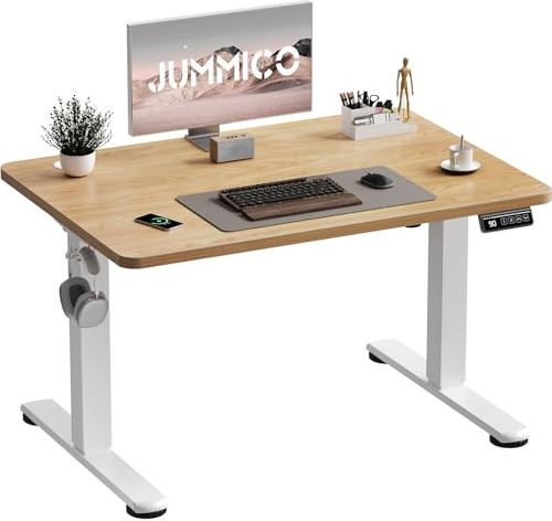 JUMMICO Höhenverstellbar Schreibtisch 100 x 60 cm Standing Desk Elektrischer Schreibtisch Höhenverstellbar mit Memory-Funktion,Beige