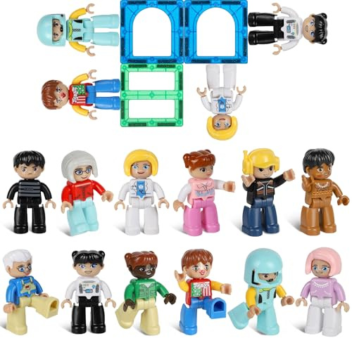 Magnetic Figures for Kids, 12 Pieces Magnetic Play People Magnet Building Toys for Kids Ages 3 4 5 6 7 8+, STEM Learning Toys Magnet Tiles Expansion Accessories Pack, 3 Inches Community Figures Set