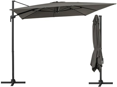 RELAX4LIFE Ombrellone da Giardino Quadrato 3x3 M, Ombrellone da Esterno con Rotazione a 360° e Inclinazione Regolabile, 8 Stecche, per Giardino, Patio, Piscina e Terrazza (Grigio)