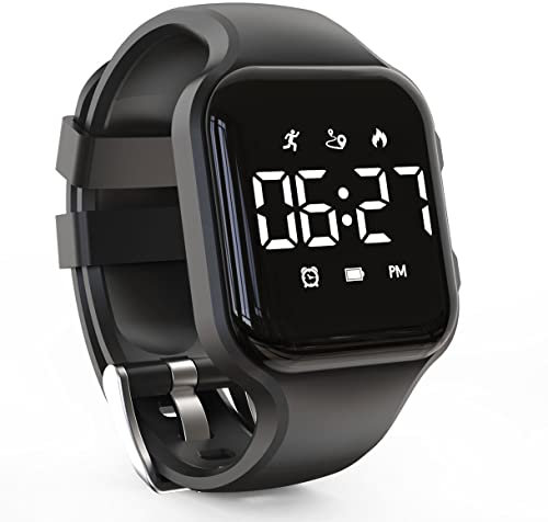 Focwony Non-bluetooth Led Fitness tracker watch,Digital Pedometer watch,with Step Counting/Distance/Calories/Stopwatch/Alarm Clock, Great Gift for Kids Teens Girls Boys Xmas (Square-1Black)