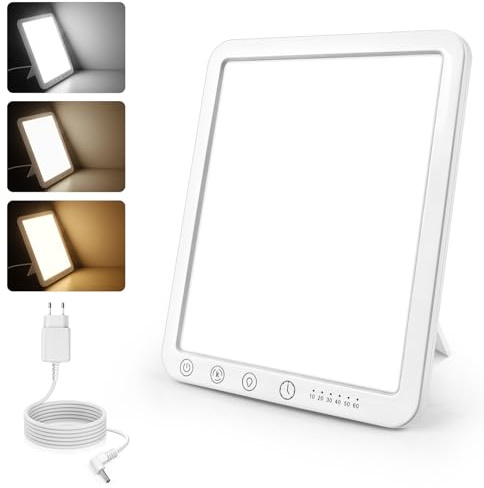 Caldarax Lampada per Terapia della Luce 15000 Lux, Lampada a Luce Diurna senza Sfarfallio/UV, 3 Temperature di Colore, 5 Livelli di Luminosità, 6 Timer, Controllo Touch, Funzione Memoria