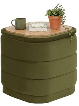 Bonlife Storage Ottoman Cube - Folding Foot Rest with Hidden Storage,Coffee Table Ottoman Olive Velvet 38x38x38cm for Living Room, Bedroom, Hallway