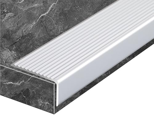 YUZGUHEY Protector de Borde de Escalera, Perfil de Aluminio for escaleras, 90 cm, Impermeable, for Interiores y Exteriores, Perfil en Forma L for Madera, Vinilo o baldosas(Silver,W 5 x H 2cm)
