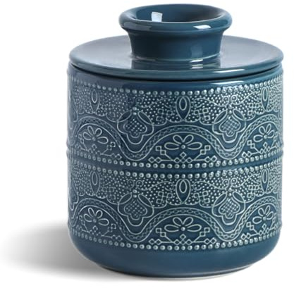 Butter Crock, Butter Crock with Water Reservoir for Kitchen Counter, French Butter Keeper for Fresh, Soft, Spreadable Butter (Blue)