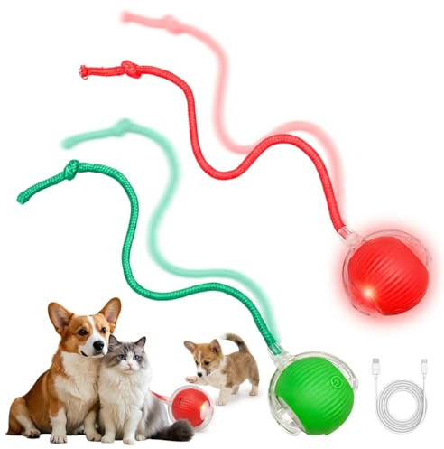 2 Pezzi Giocattolo Interattivo per Gatti e Cani,Palla Rotante Elettrica Intelligente a 3 Modalità,Palla Automatica Ricaricabile Anti Stress,Pallina da Gioco per Animali Domestici Casa (Rosso e Verde)