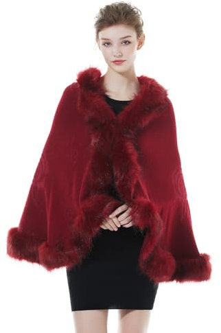 BEAUTELICATE Kunstpelz Schal Stola Bolero Damen Für Frauen Hochzeit Abend Braut Brautschal Brautstola Burgunder Rot