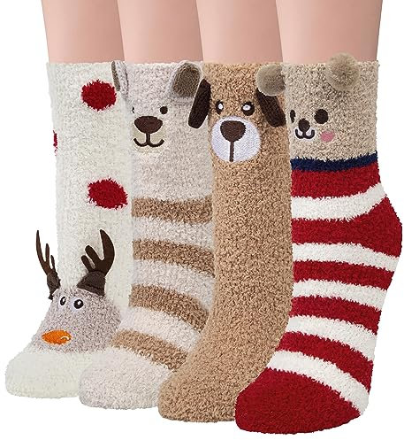YSense Snug Kuschelsocken Damen Flauschige Kuschel Socken Haussocken Warme Bettsocken Damensocken Weihnachten Geschenk Dicke Flauschsocken Weihnachtssocken Wintersocken für Mädchen 37-42