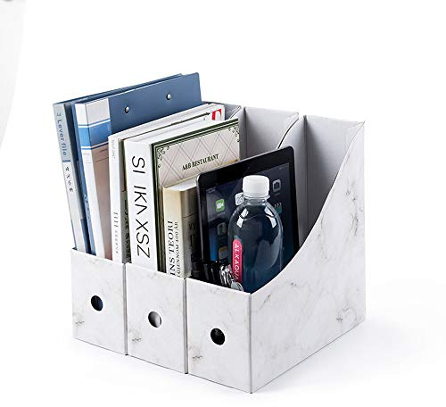 3 Pack Marble File Magazine Holder Waterproof Cardboard File Rack Storage Organizer Box Desktop Standing Collector Document File Divider Sorter Shelf Paperwork Organiser for School Office Home Library