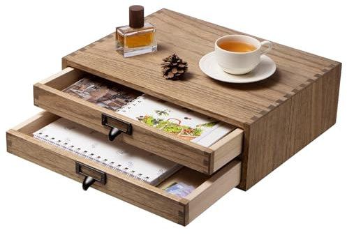 KIRIGEN Büroschubladen aus dunklem Holz, flacher Typ - Desktop-Ablageorganisation für Maschinendruckerständer Dunkelbraun