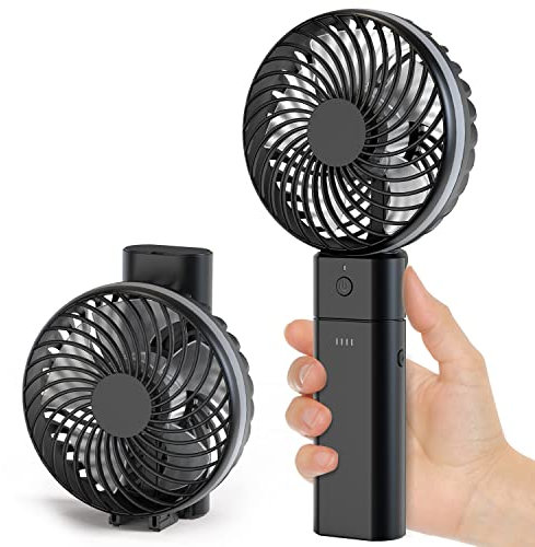 Wasuka Portable Handheld Fan, USB Rechargeable Hand Fan Desk Fan with 5200mAh Power Bank Function, 5 Speeds Strong Airflow Mini Personal Cooling Fans Electric Foldable Desktop Fan for Office Home