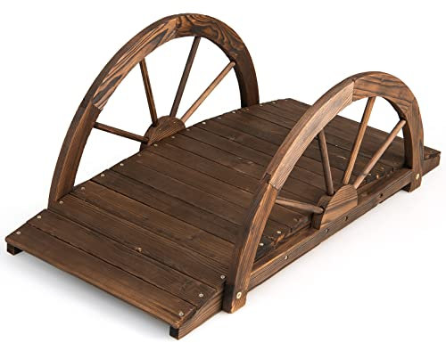 COSTWAY Teichbrücke Gartenbrücke, Holzbrücke mit doppeltem Halbradgeländer, Dekobrücke Holzsteg aus Tannenholz, Zierbrücke für Garten, Teich, 101 x 48,5 x 38 cm