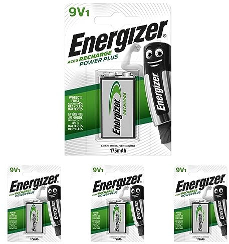 Energizer Pile 9V Rechargeable, Recharge Power Plus, Pile Simple (Lot de 4)