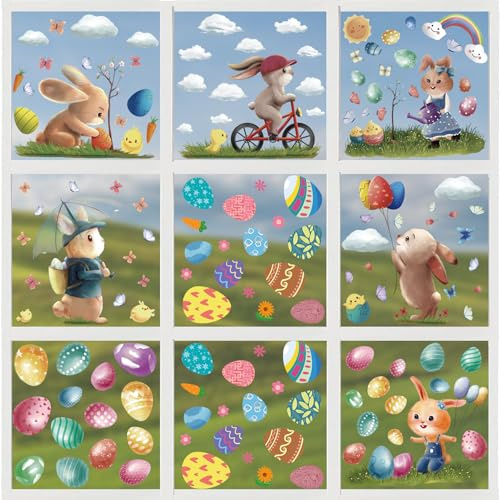 BELSVOR 138 imágenes para ventana de Pascua, 9 arcos para ventana de Pascua, reutilizables, PVC para ventana de Pascua, decoración para vidrio/vitrinas