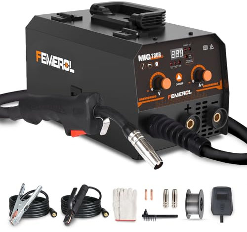 FEMEROL MIG Welder,2 in 1 Flux core/Stick Welder,130Amp 110V Gasless MIG Welding Machine with Synergy IGBT Inverter Welder Portable Wire Feed Welder