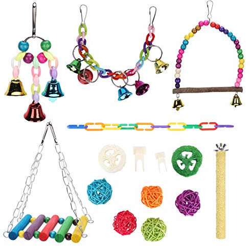 Pyhodi Jouets de Balançoire pour Oiseaux, Jouets Sûrs pour Perruches, Fourchettes à Fruits, Balançoire aux Couleurs Vives, Jouet à Mâcher Debout pour Perruche, Perruche, Conure,