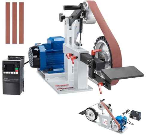 VEVOR Bandschleifmaschine, 72 x 2 Zoll Bandpolierer mit variabler Geschwindigkeit und VFD, 1500 W 2 PS Polier- und Schleifmaschine mit 3 Schleifformen und 3 Schleifbändern für die Metallbearbeitung