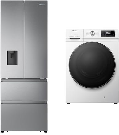 Bundle of Hisense WFQA1214EVJM 12 KG Front Load Washing Machine Energy Rating A + Hisense RF632N4WIE 70cm Freestanding French Door Fridge Freezer