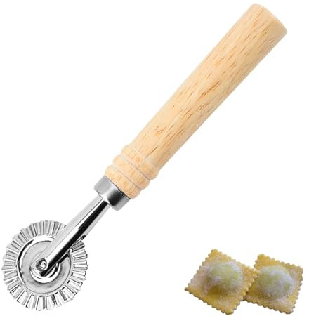 1PCS Pasta Cutter Wheel Oak Pasta Cutter Professional Pasta Cutter Wheel with Roller Zinc Alloy Ravioli Cutter for Kitchen Dumpling Lace Noodle Ravioli Pizza Making Cutter（6.29 inches/16 cm）