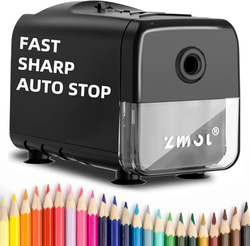 Zmol Electric Pencil Sharpeners,Heavy Duty Classroom Sharpeners for Colored Pencil,Auto Stop/ 3 Modes to Choose/Super Sharp&Fast/Safe to Kids Automatic Sharpener (Black)