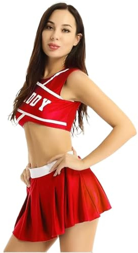 Women's School Girls Cheer Leading Uniform - Fashionable Cheer Outfit | Cheerleader Fancy Uniform Outfit | Women's Daddys Girls Costume Cheer Leader Uniform Fancy Cheerleading Crop Top min-i Skirt Set
