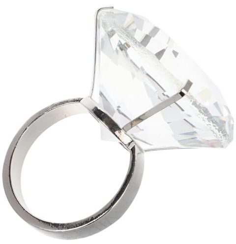 Veemoon Bague géante en diamant pour femme – Grand bijou fantaisie en plastique pour mariage, fiançailles et séance photo amusante, Verre, alliage