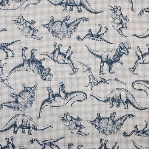 Kt KILOtela - Tela Loneta Estampada, Decoración, Tapizar, Cojines, Cortinas, Colchas, Bolsos, Manteles, Manualidades, 100 cm Largo x 280 cm Ancho, Dinosaurios, Azul, 1 Metro